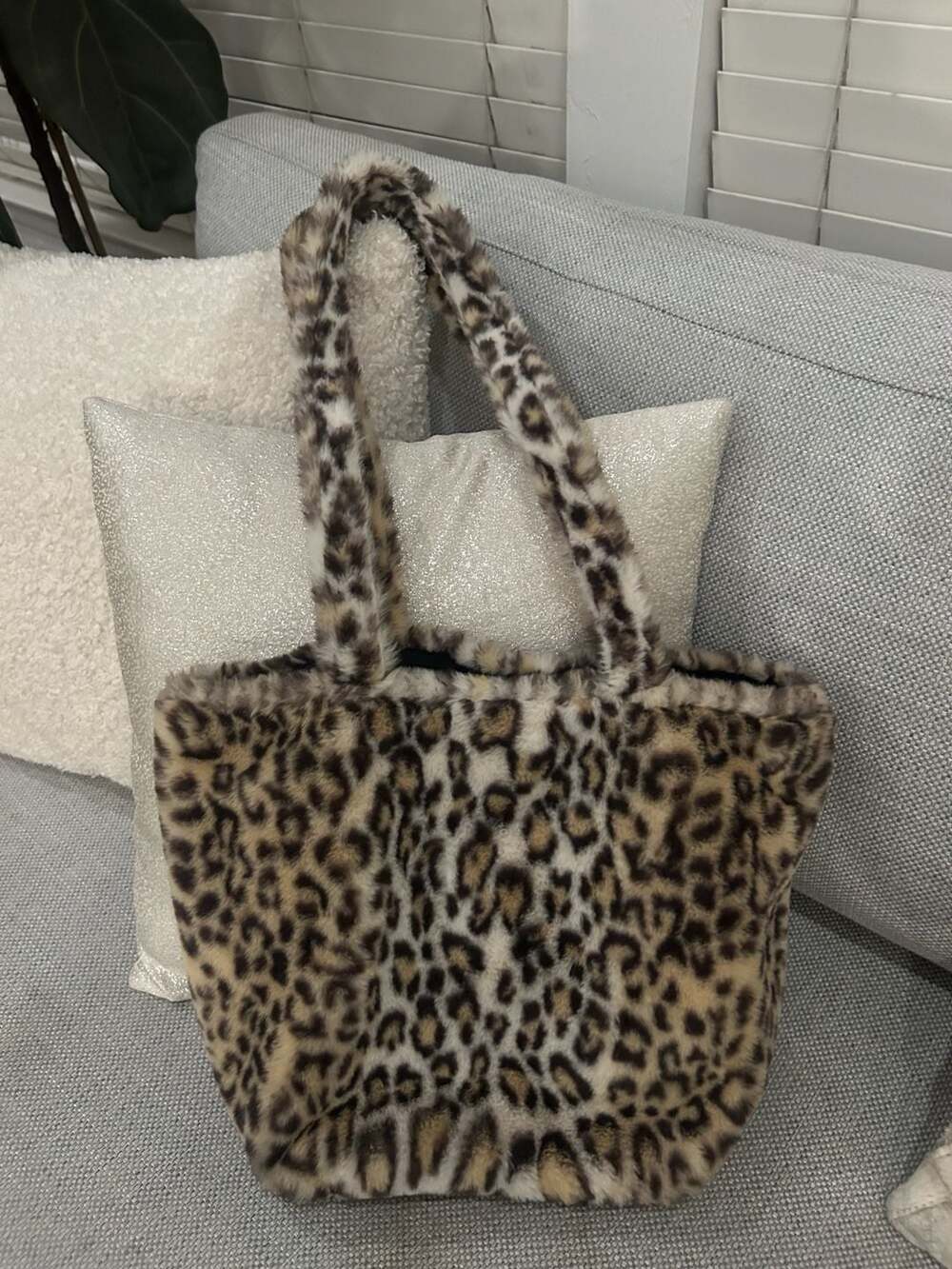 Brandy Melville Leopard Faux Fur Tote Bag